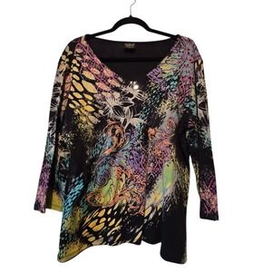 Vintage 90s Y2K Katina Marie Cotton Top Womens 2X Boho Rhinestone USA Whimsigoth